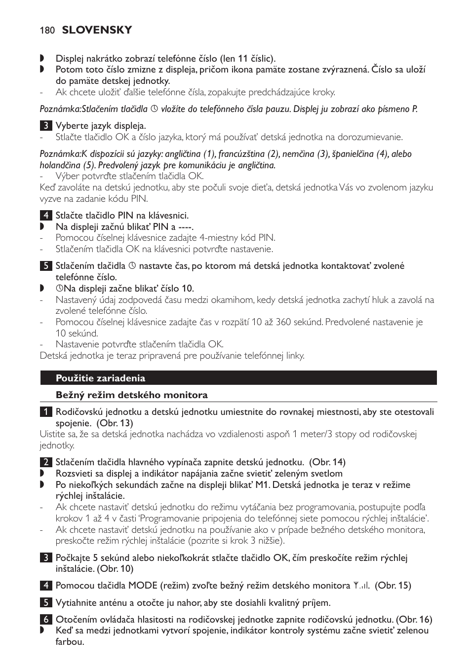 Použitie zariadenia, Bežný režim detského monitora | Philips SCD469 User Manual | Page 180 / 236