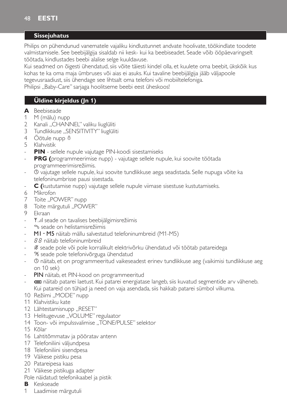 Eesti, Sissejuhatus, Üldine kirjeldus﻿ (jn 1) | Philips SCD469 User Manual | Page 48 / 236