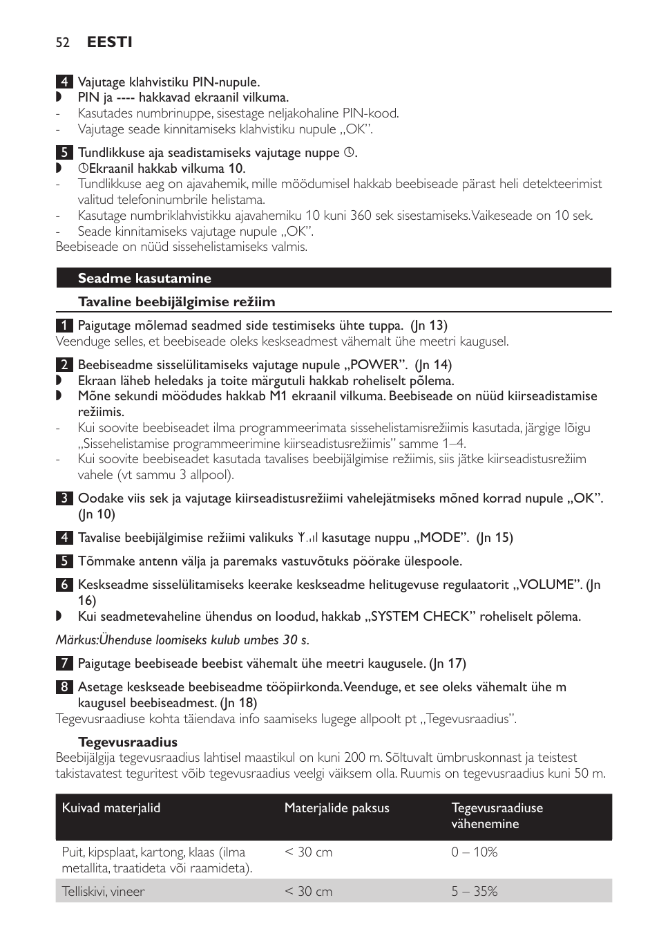 Seadme kasutamine, Tavaline beebijälgimise režiim, Tegevusraadius | Philips SCD469 User Manual | Page 52 / 236