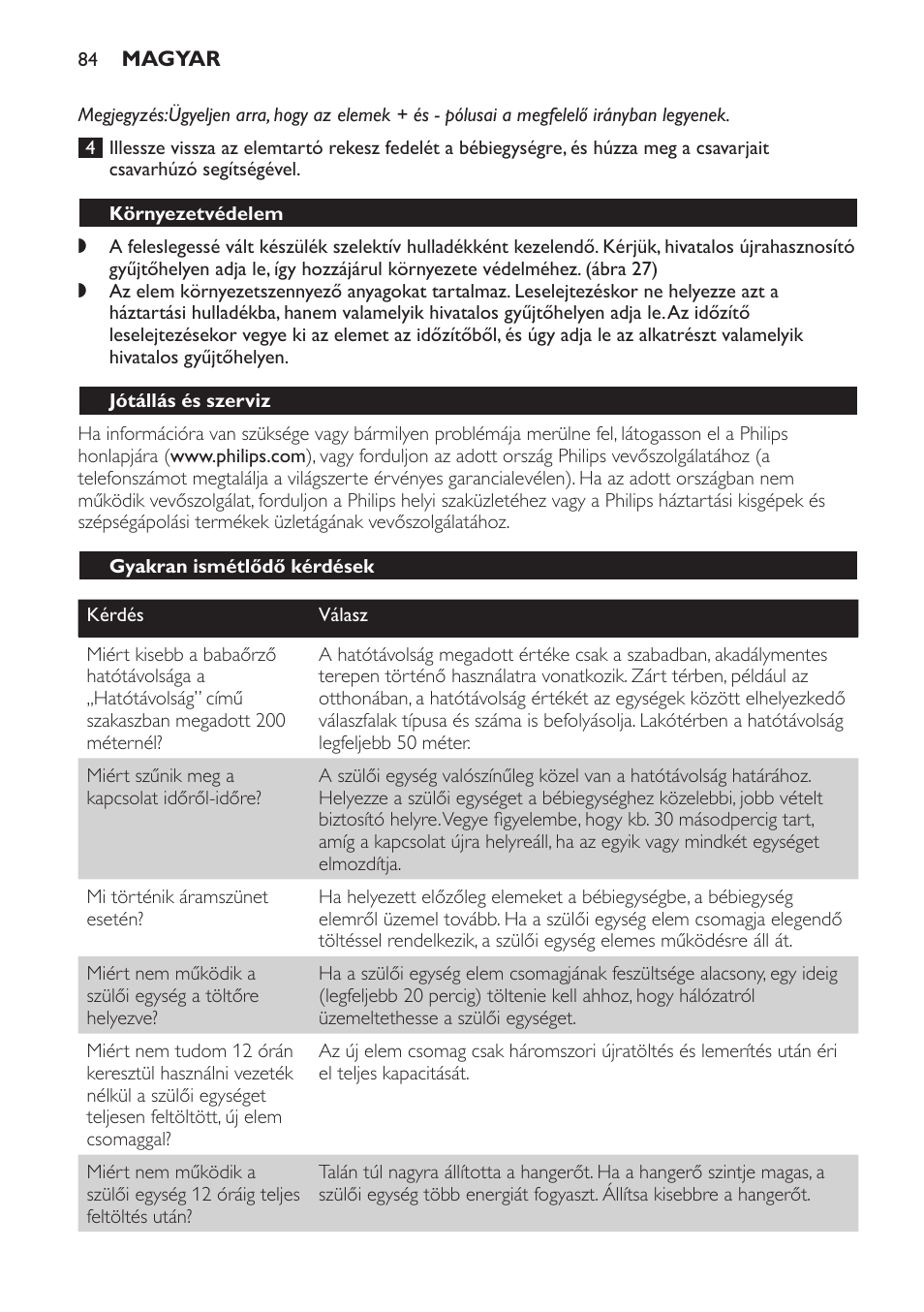 Környezetvédelem, Jótállás és szerviz, Gyakran ismétlődő kérdések | Philips SCD469 User Manual | Page 84 / 236