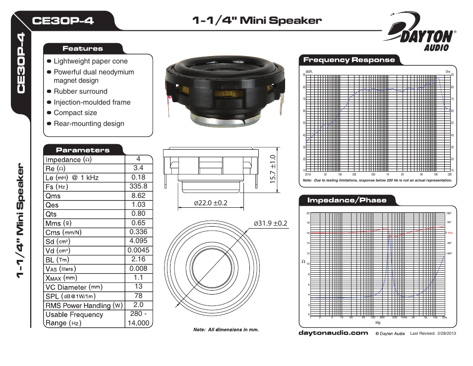 Dayton Audio CE30P-4 1-1 User Manual | 1 page