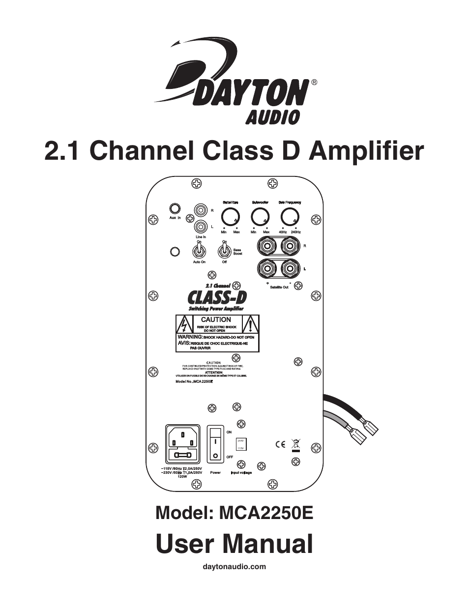 Dayton Audio MCA2250E 2.1 Channel Class D Plate Amplifier User Manual | 4 pages