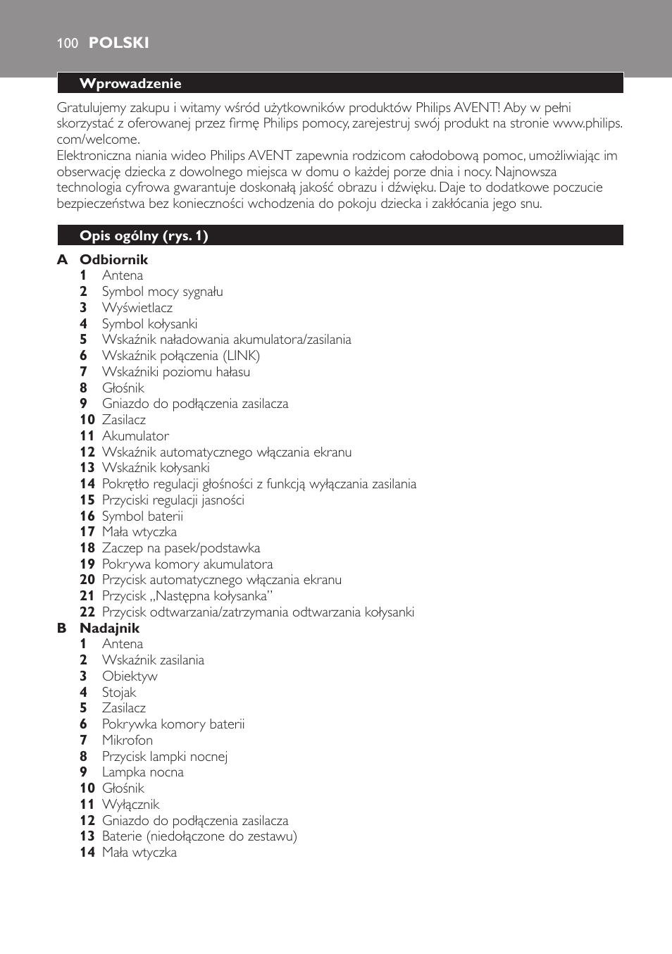 Polski, Wprowadzenie, Opis ogólny (rys. 1) | Philips SCD600 User Manual | Page 100 / 180