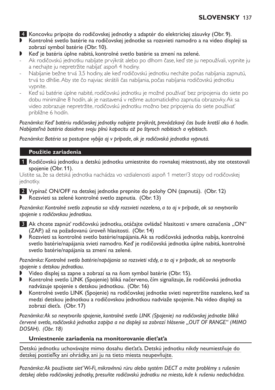 Použitie zariadenia, Umiestnenie zariadenia na monitorovanie dieťaťa | Philips SCD600 User Manual | Page 137 / 180