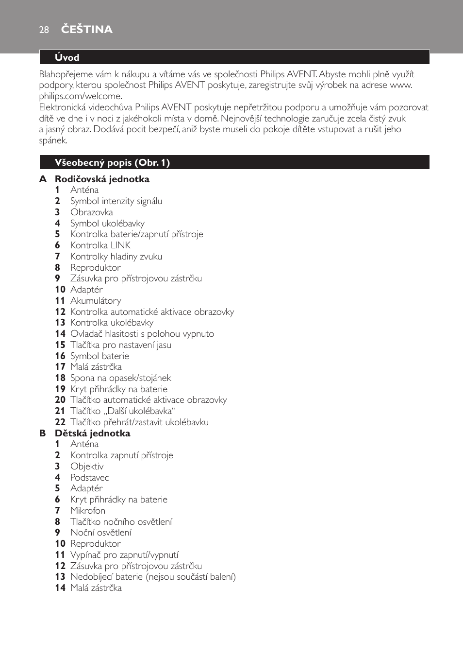 Čeština, Úvod, Všeobecný popis (obr. 1) | Philips SCD600 User Manual | Page 28 / 180