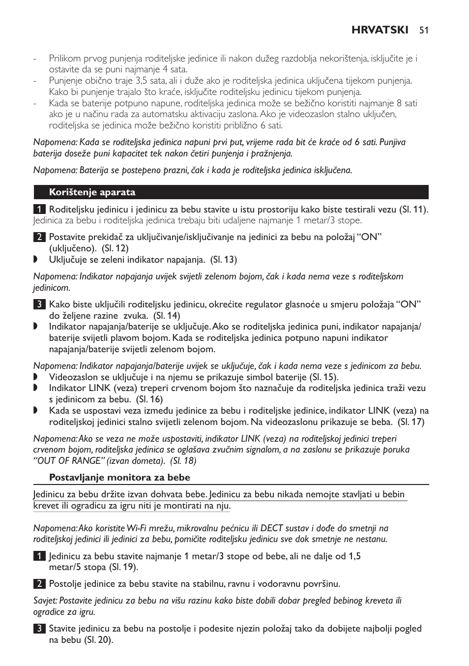 Korištenje aparata, Postavljanje monitora za bebe | Philips SCD600 User Manual | Page 51 / 180