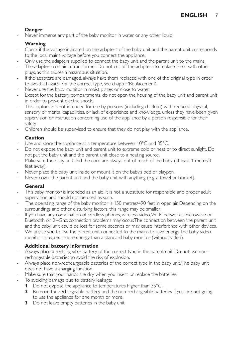 Danger, Warning, Caution | General, Additional battery information | Philips SCD600 User Manual | Page 7 / 180