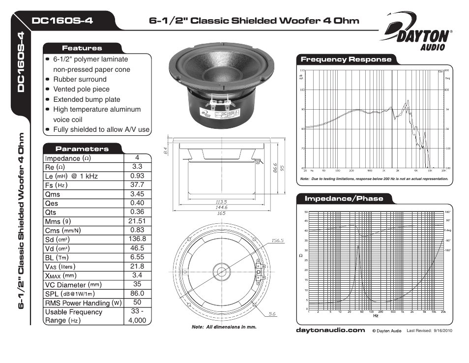 Dayton Audio DC160S-4 6-1 User Manual | 1 page