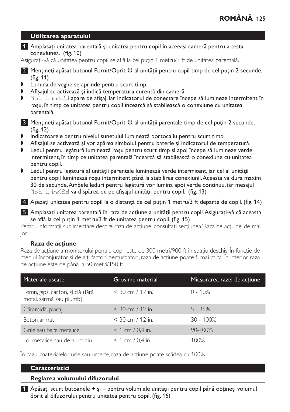 Raza de acţiune, Utilizarea aparatului, Caracteristici | Reglarea volumului difuzorului | Philips MONITOR SCD489 User Manual | Page 125 / 196