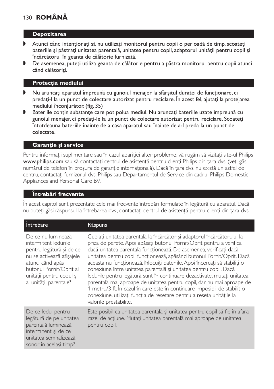 Depozitarea, Protecţia mediului, Garanţie şi service | Întrebări frecvente | Philips MONITOR SCD489 User Manual | Page 130 / 196