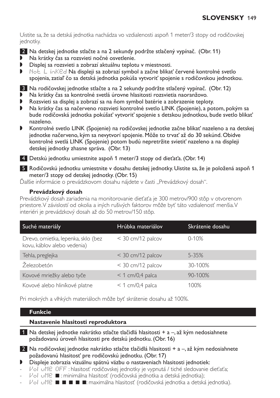 Prevádzkový dosah, Funkcie, Nastavenie hlasitosti reproduktora | Philips MONITOR SCD489 User Manual | Page 149 / 196