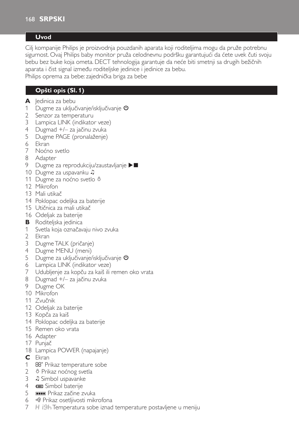 Srpski, Uvod, Opšti opis﻿ (sl. 1) | Philips MONITOR SCD489 User Manual | Page 168 / 196