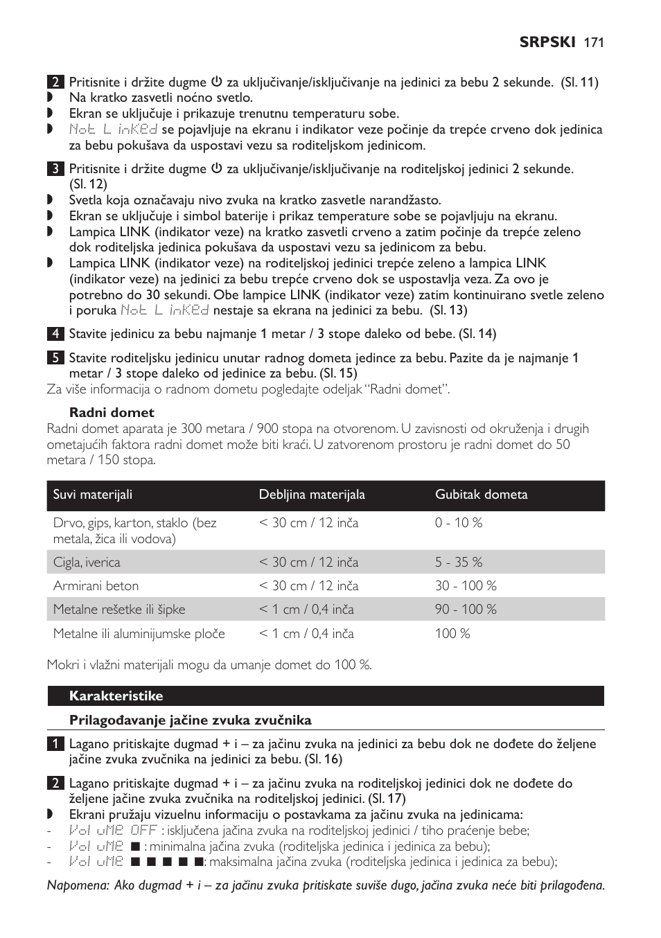 Radni domet, Karakteristike, Prilagođavanje jačine zvuka zvučnika | Philips MONITOR SCD489 User Manual | Page 171 / 196