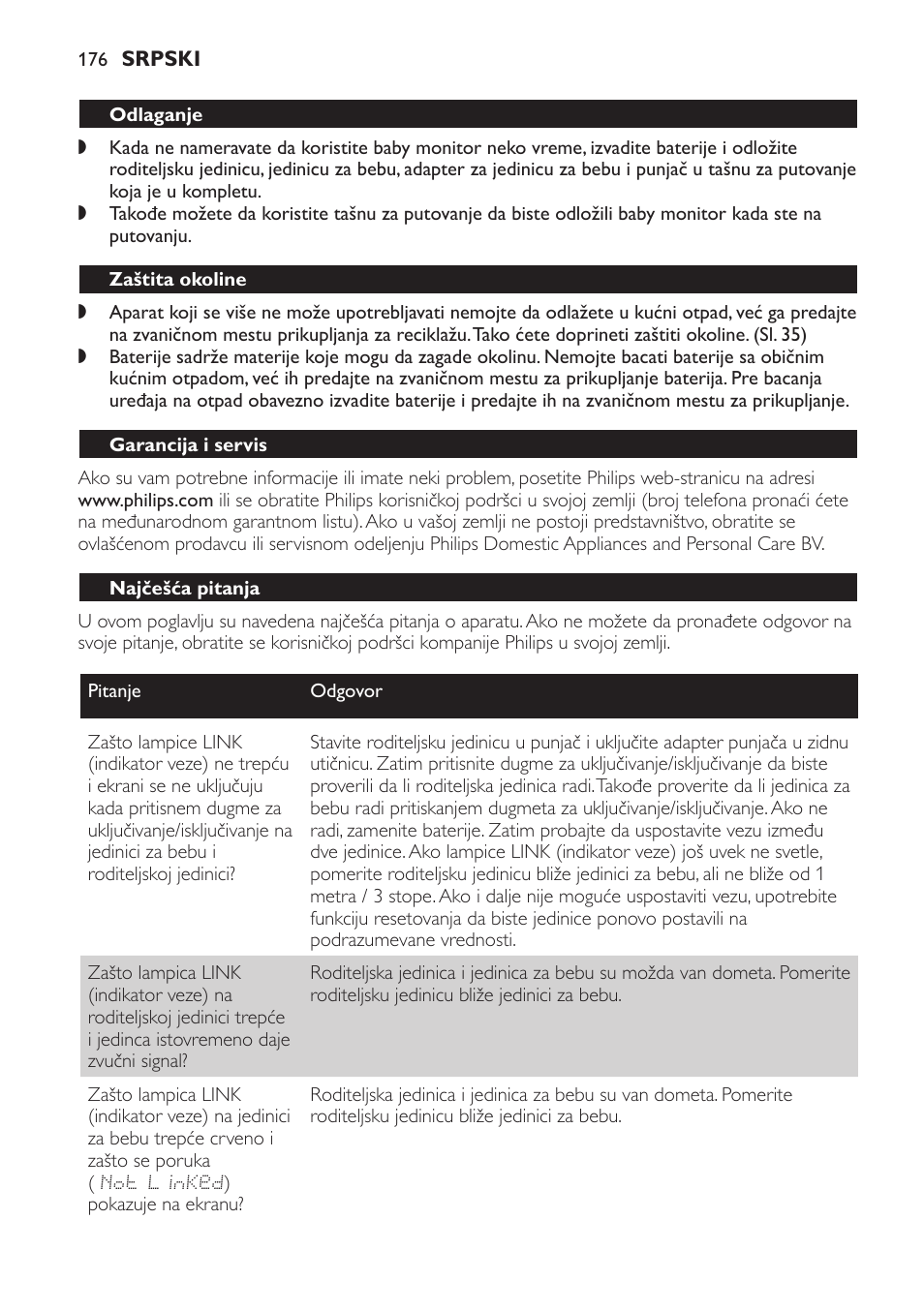 Garancija i servis, Najčešća pitanja | Philips MONITOR SCD489 User Manual | Page 176 / 196