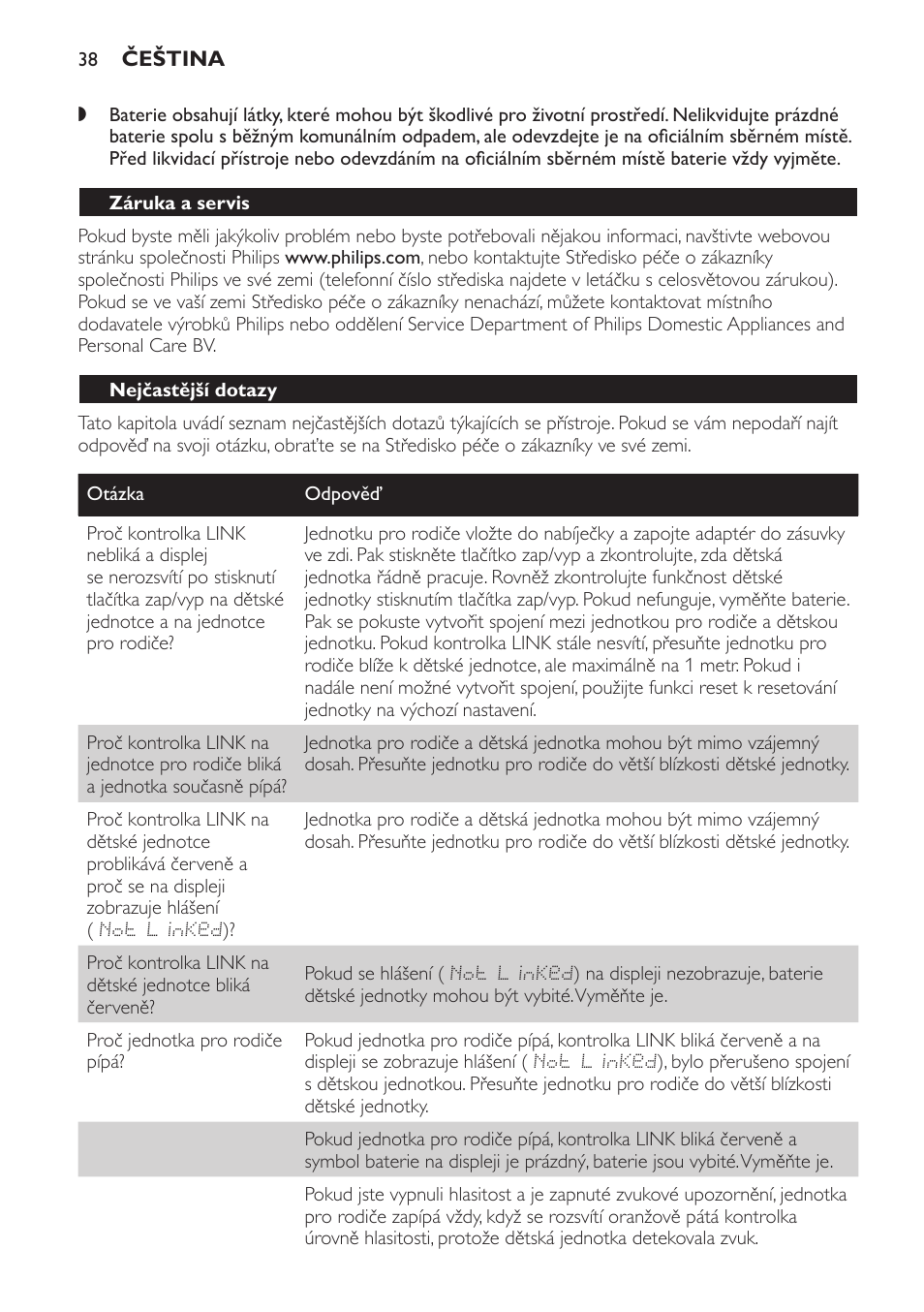 Záruka a servis, Nejčastější dotazy | Philips MONITOR SCD489 User Manual | Page 38 / 196