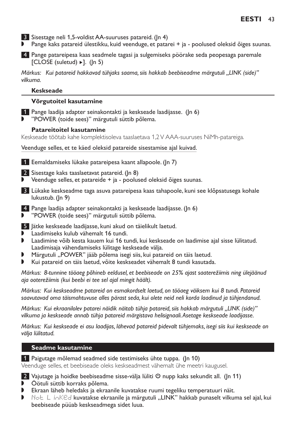 Keskseade, Võrgutoitel kasutamine, Patareitoitel kasutamine | Seadme kasutamine | Philips MONITOR SCD489 User Manual | Page 43 / 196