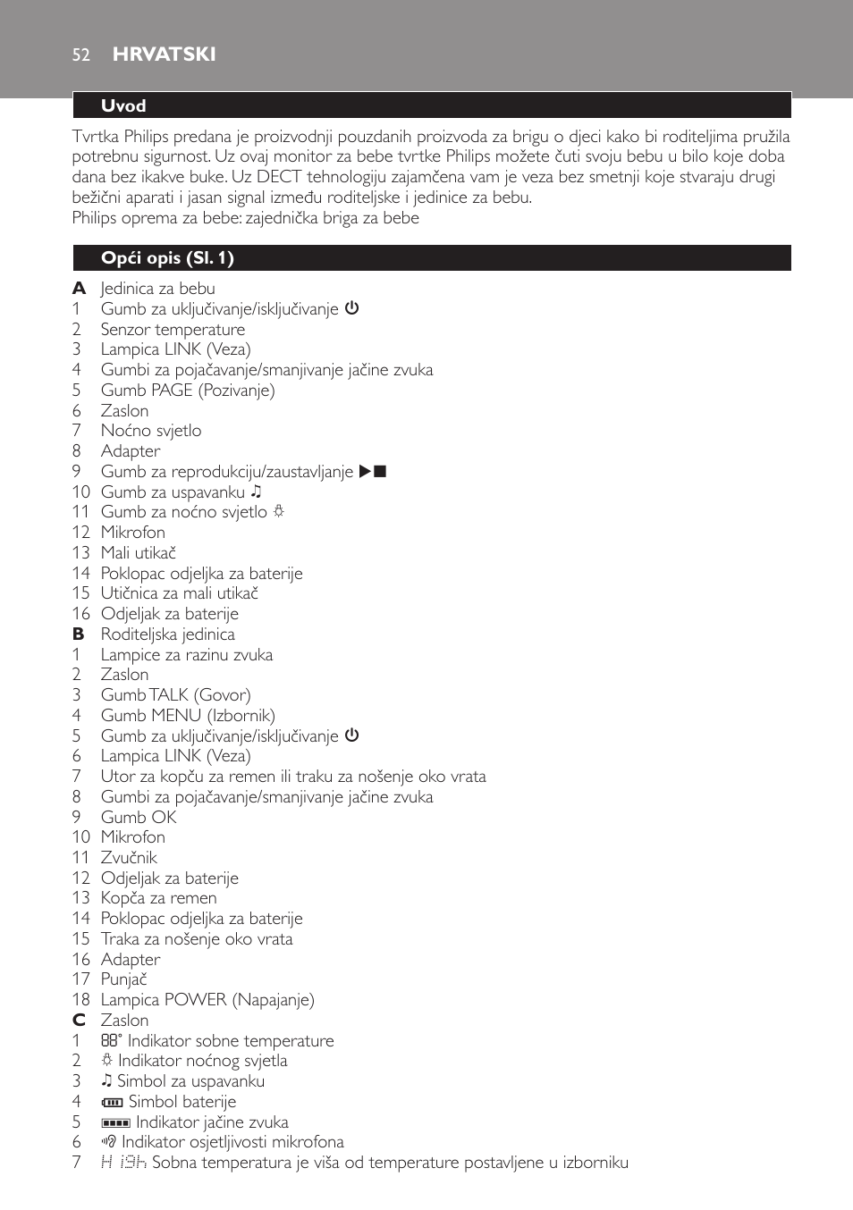 Hrvatski, Uvod, Opći opis﻿ (sl. 1) | Philips MONITOR SCD489 User Manual | Page 52 / 196