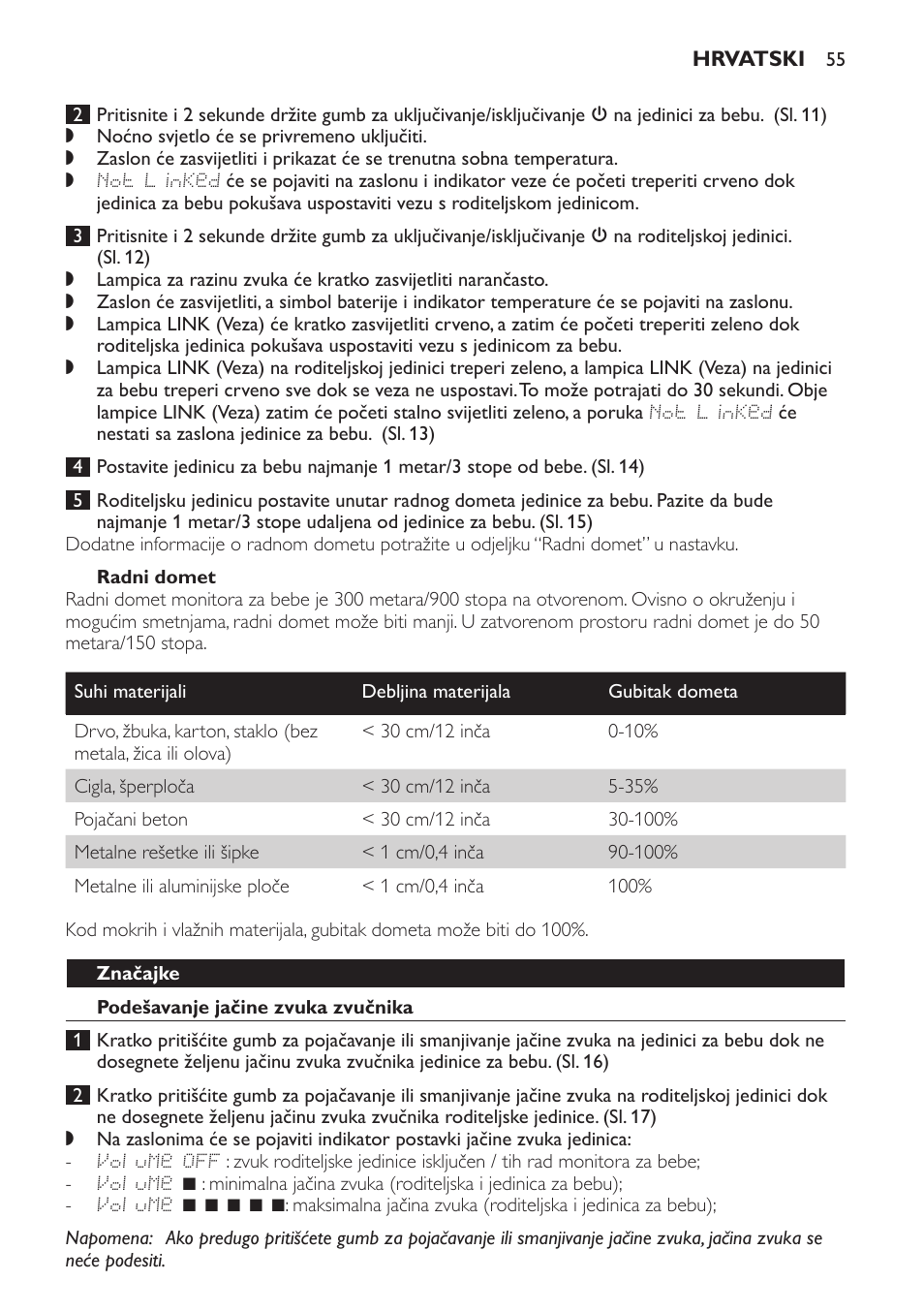 Radni domet, Značajke, Podešavanje jačine zvuka zvučnika | Philips MONITOR SCD489 User Manual | Page 55 / 196