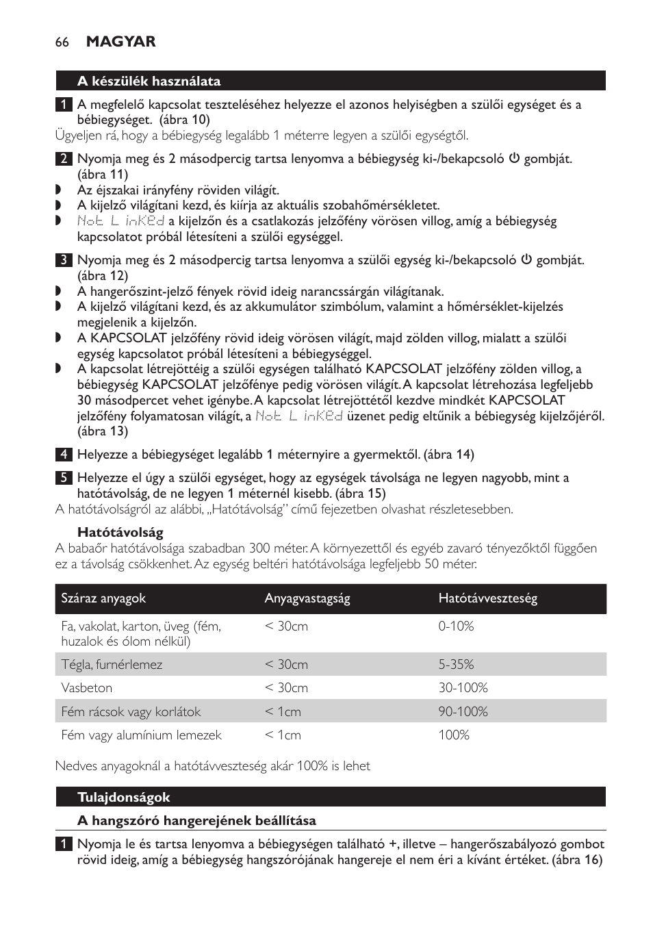 Hatótávolság, A készülék használata, Tulajdonságok | A hangszóró hangerejének beállítása | Philips MONITOR SCD489 User Manual | Page 66 / 196