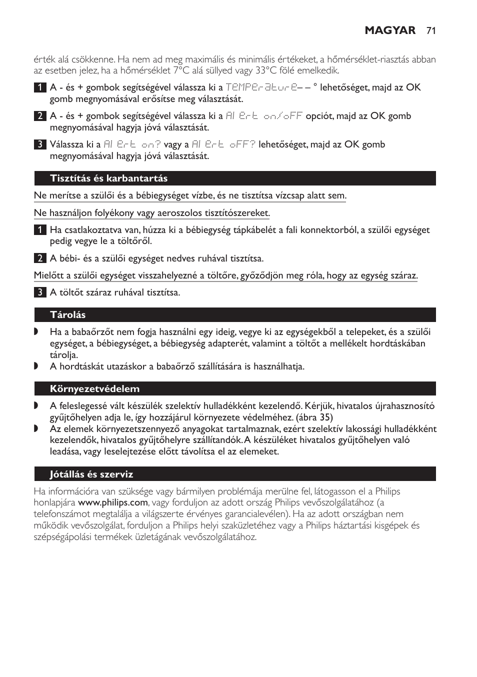 Tisztítás és karbantartás, Tárolás, Környezetvédelem | Jótállás és szerviz, Gyakran ismétlődő kérdések | Philips MONITOR SCD489 User Manual | Page 71 / 196