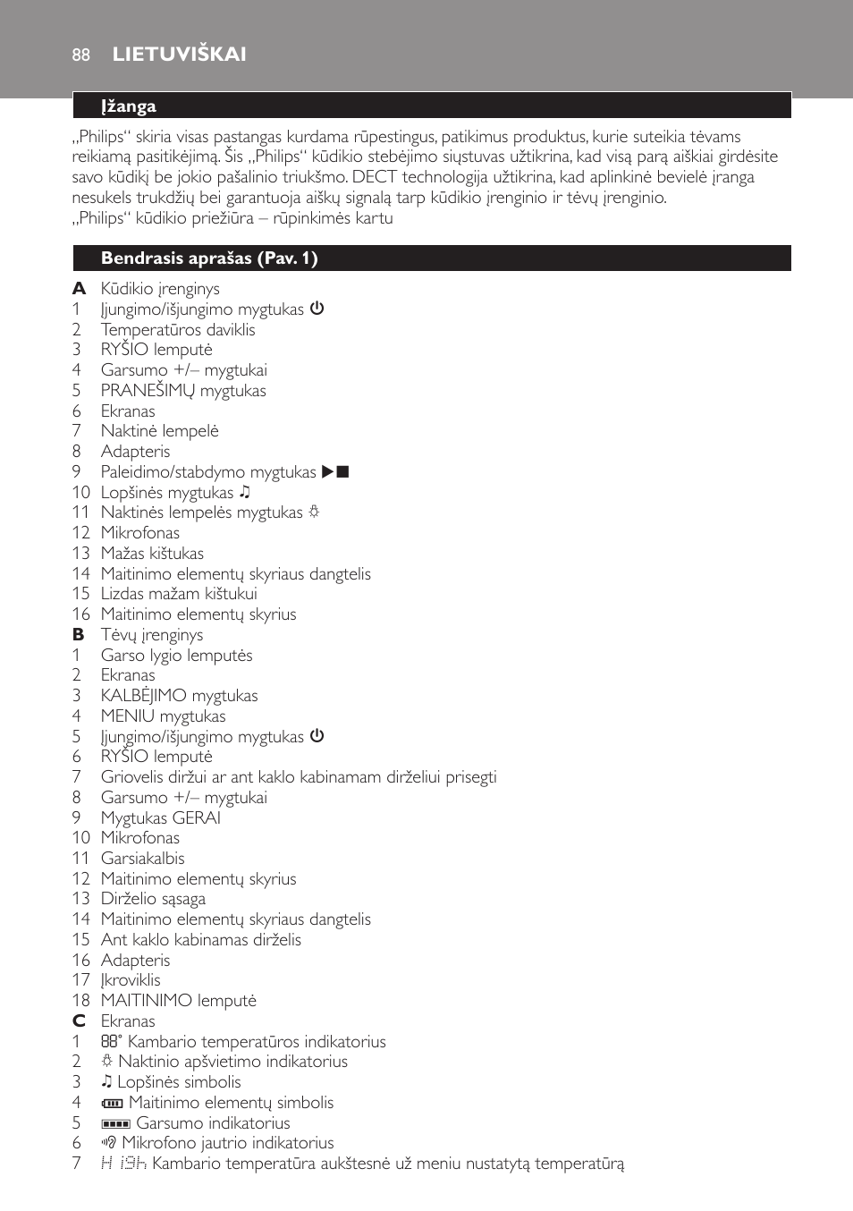 Lietuviškai, Įžanga, Bendrasis aprašas﻿ (pav. 1) | Philips MONITOR SCD489 User Manual | Page 88 / 196