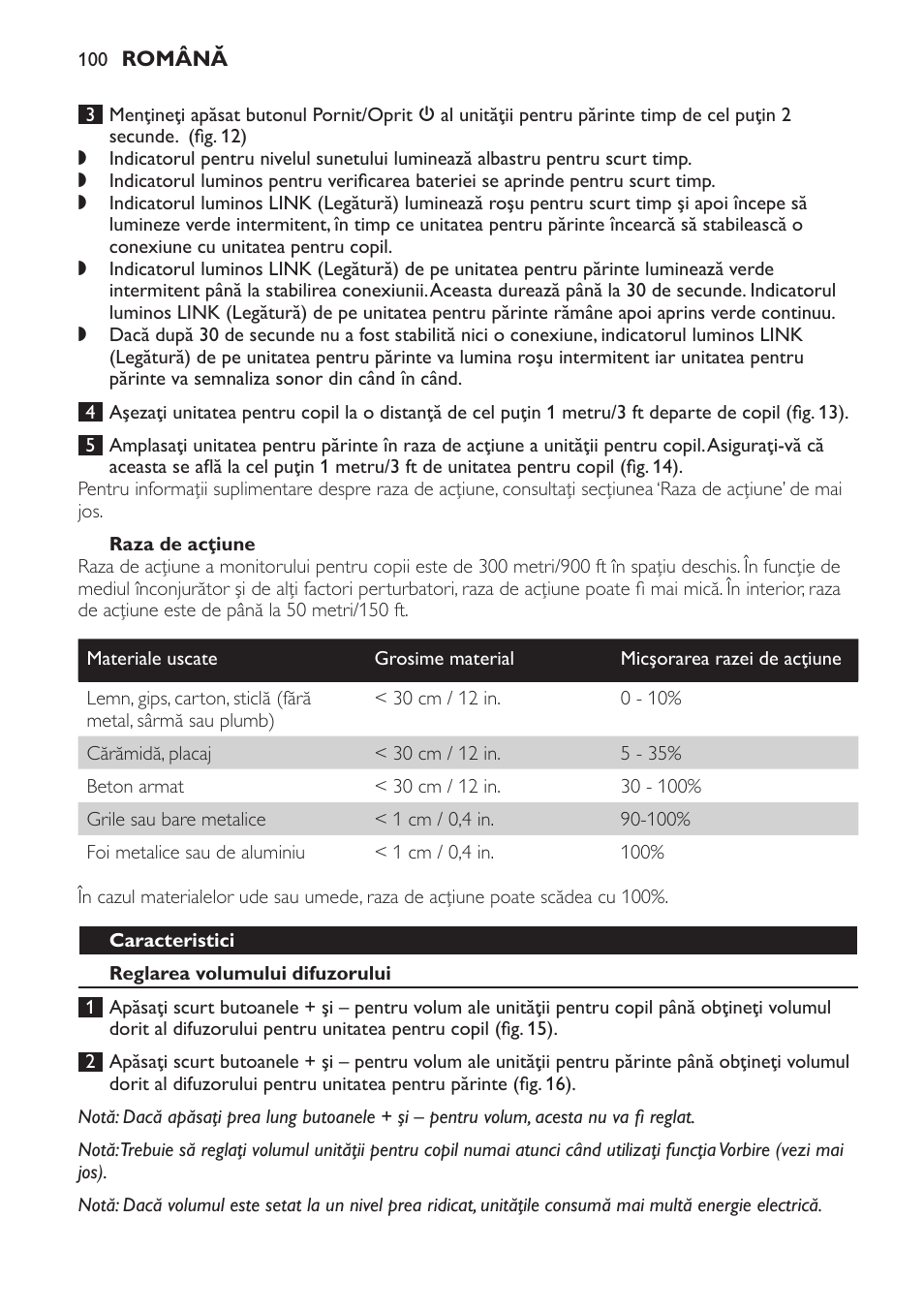 Raza de acţiune, Caracteristici, Reglarea volumului difuzorului | Philips SCD497 User Manual | Page 100 / 156