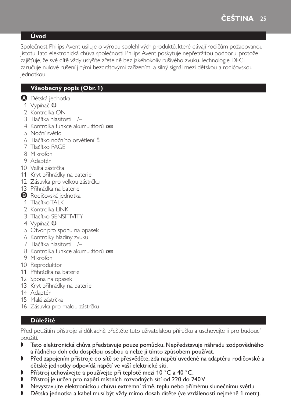 Čeština, Úvod, Všeobecný popis (obr. 1) | Důležité | Philips SCD497 User Manual | Page 25 / 156