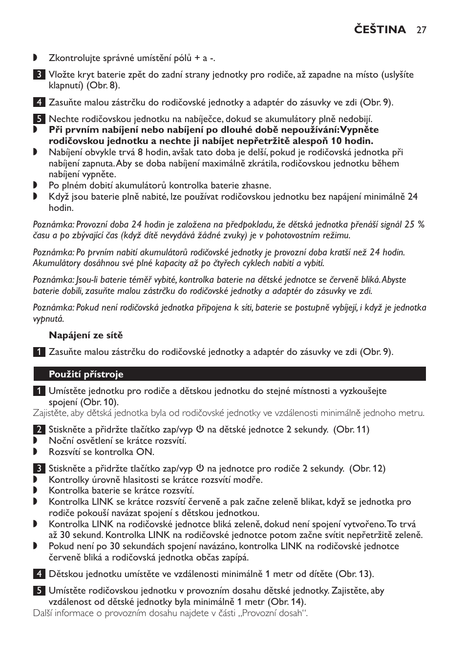 Napájení ze sítě, Použití přístroje | Philips SCD497 User Manual | Page 27 / 156
