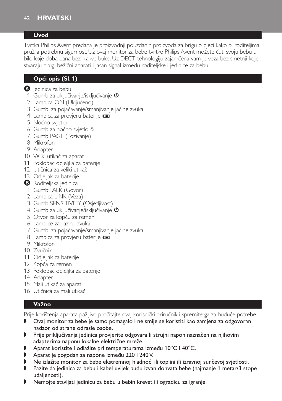 Hrvatski, Uvod, Opći opis (sl. 1) | Važno | Philips SCD497 User Manual | Page 42 / 156