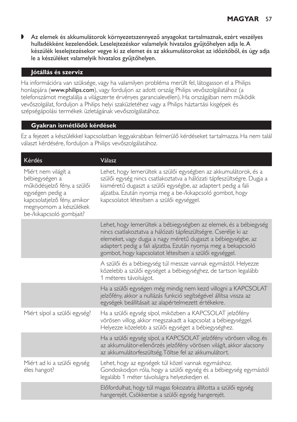 Jótállás és szerviz, Gyakran ismétlődő kérdések | Philips SCD497 User Manual | Page 57 / 156