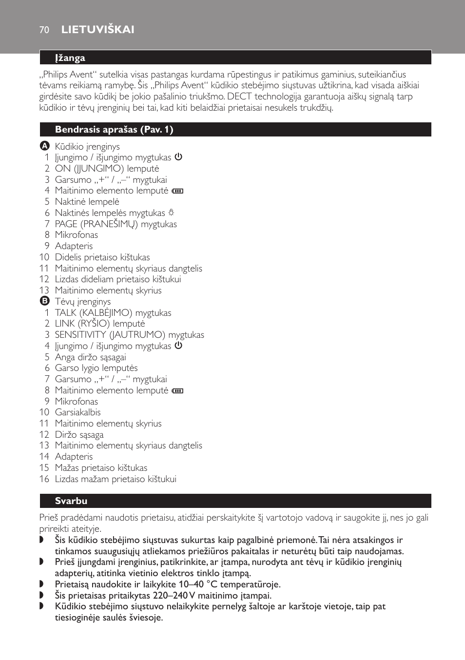 Lietuviškai, Įžanga, Bendrasis aprašas (pav. 1) | Svarbu | Philips SCD497 User Manual | Page 70 / 156