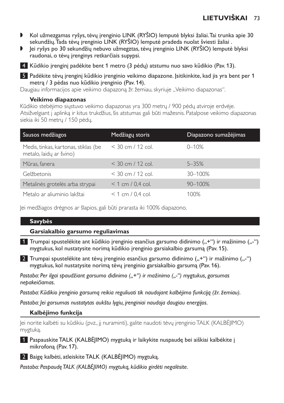 Veikimo diapazonas, Savybės, Garsiakalbio garsumo reguliavimas | Kalbėjimo funkcija | Philips SCD497 User Manual | Page 73 / 156