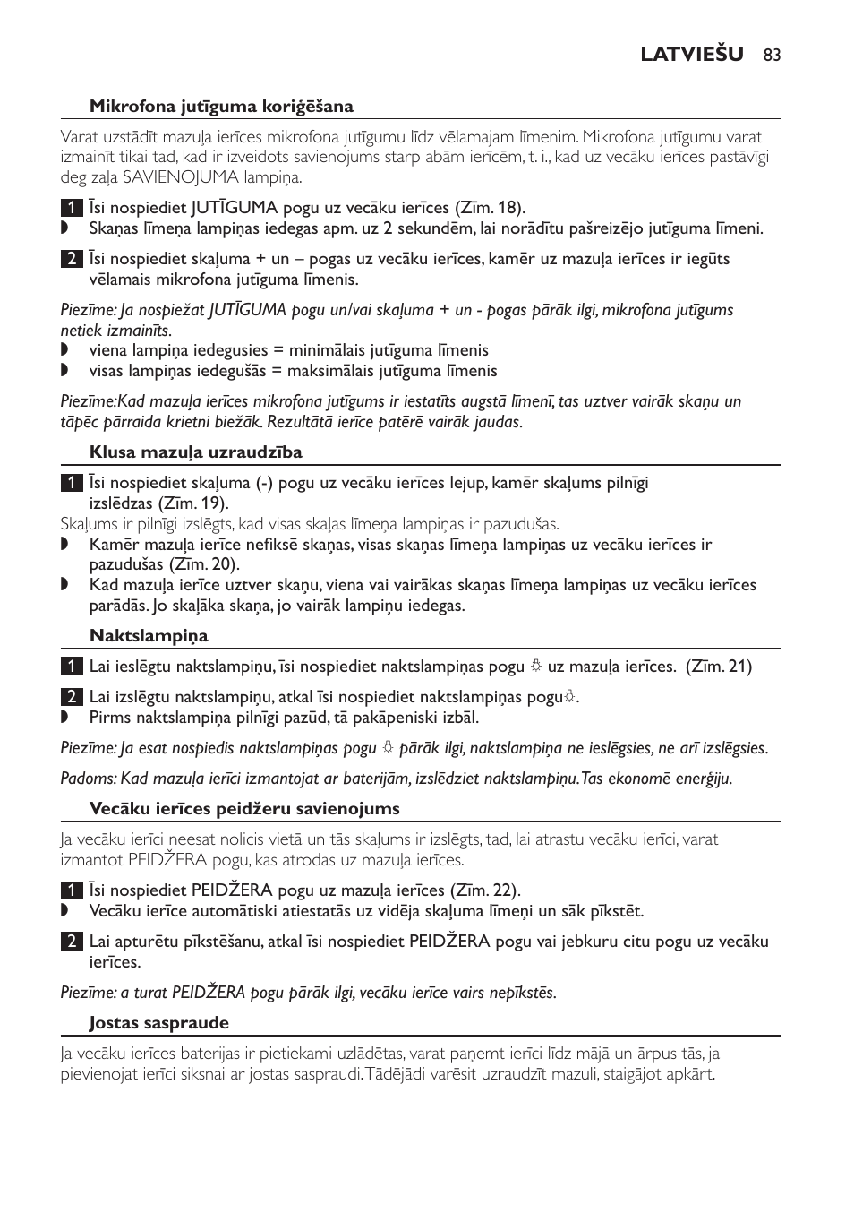 Mikrofona jutīguma koriģēšana, Klusa mazuļa uzraudzība, Naktslampiņa | Vecāku ierīces peidžeru savienojums, Jostas saspraude | Philips SCD497 User Manual | Page 83 / 156
