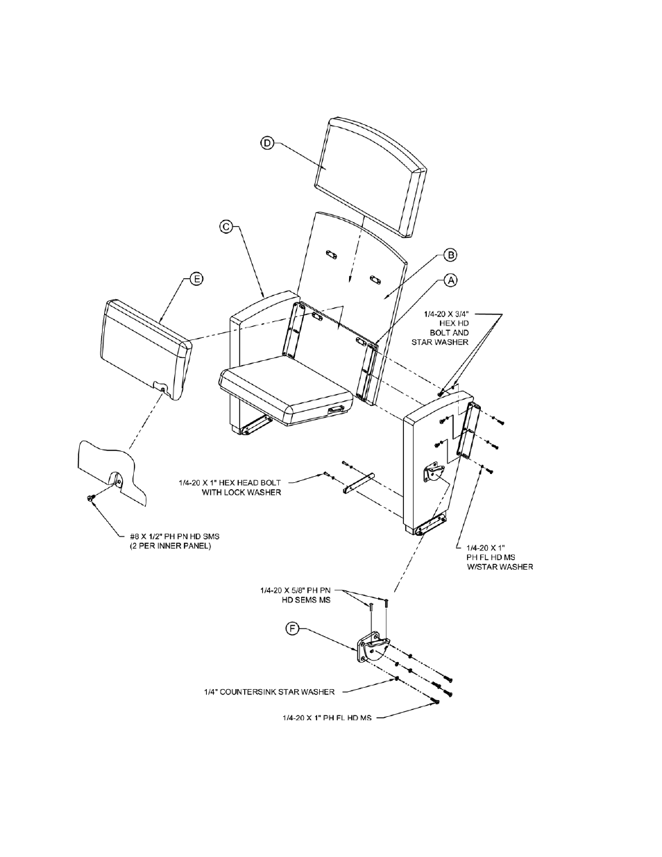 Figure 5 – prima a1/c1 – exploded assembly | Theatre Solution Prima Auditorium Seating User Manual | Page 37 / 40