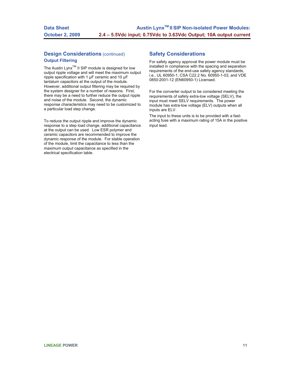GE Industrial Solutions Austin Lynx II SIP User Manual | Page 11 / 19