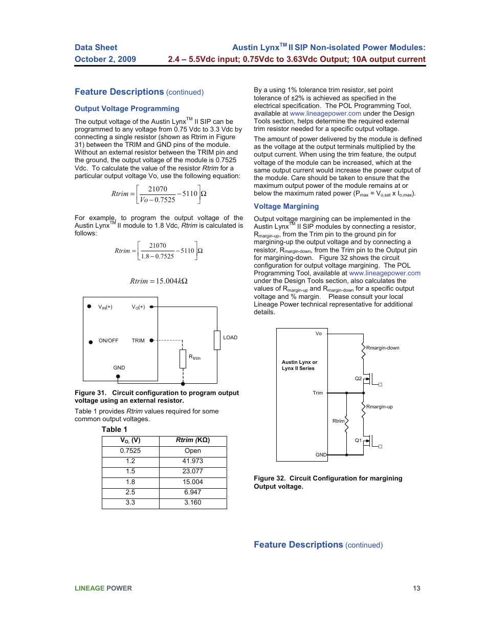 Feature descriptions | GE Industrial Solutions Austin Lynx II SIP User Manual | Page 13 / 19