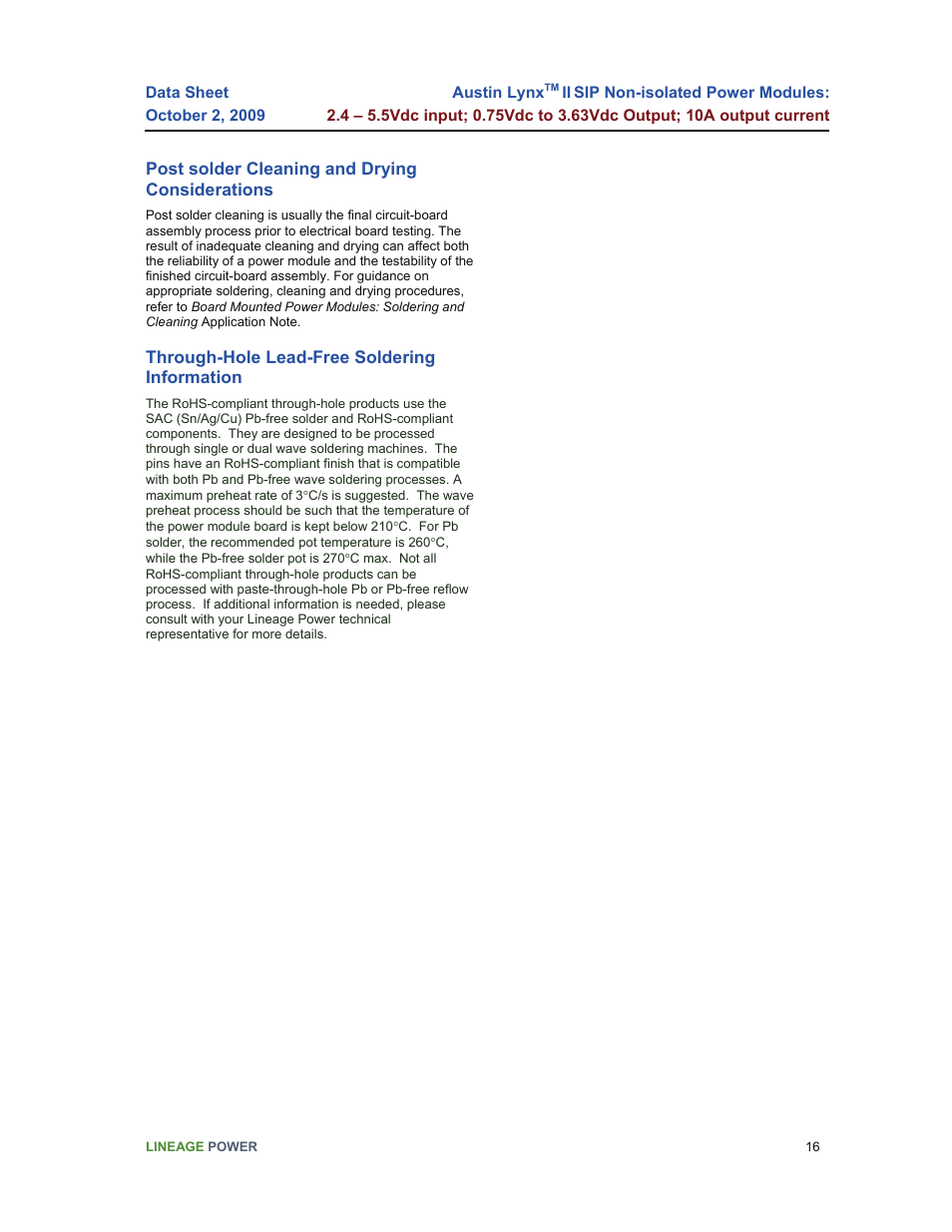 GE Industrial Solutions Austin Lynx II SIP User Manual | Page 16 / 19