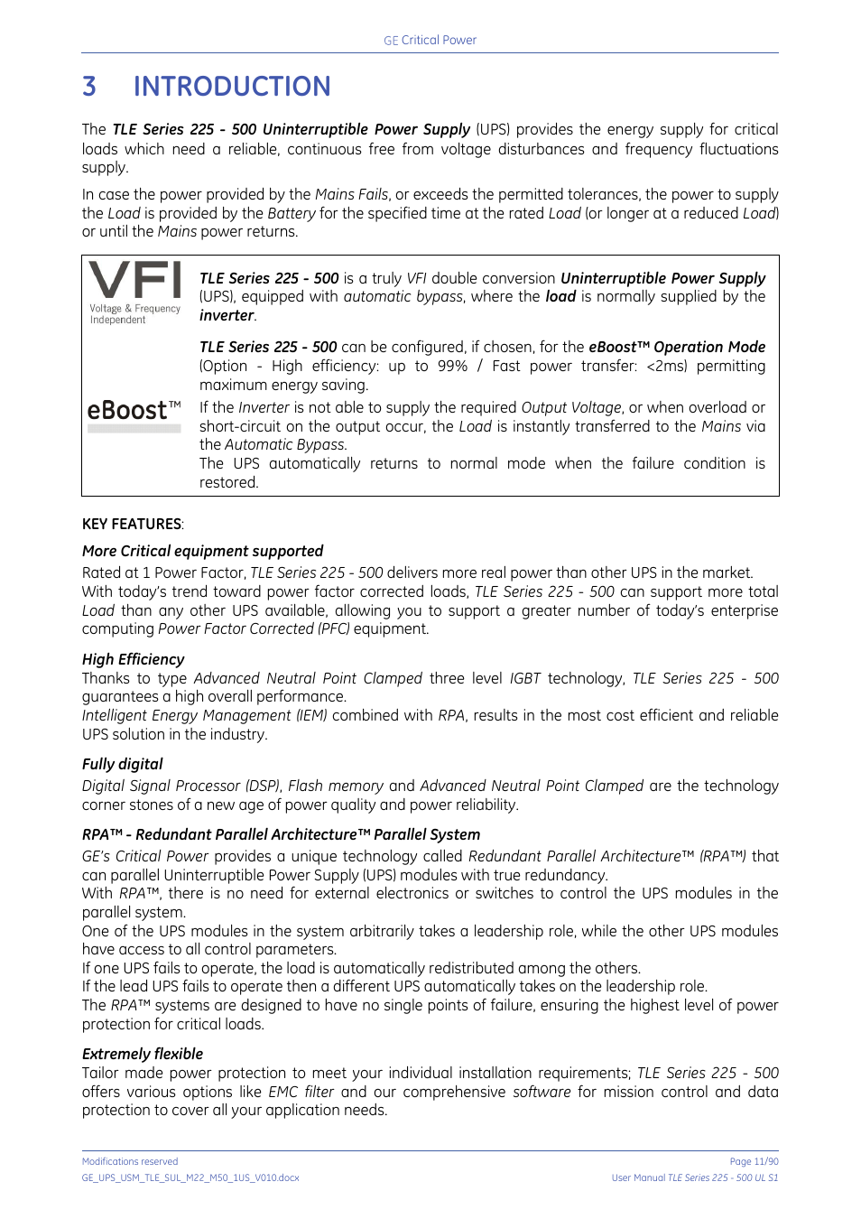 3 introduction, Introduction | GE Industrial Solutions TLE Series 225-500 User Manual User Manual | Page 11 / 90
