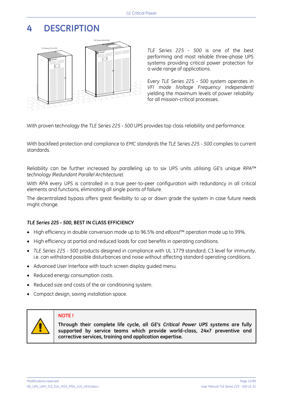 4 description, Description | GE Industrial Solutions TLE Series 225-500 User Manual User Manual | Page 12 / 90