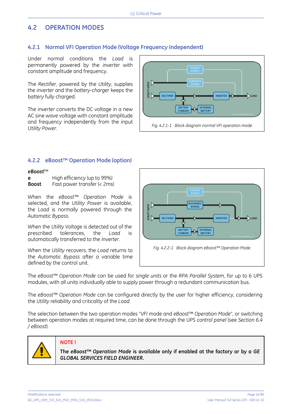 2 operation modes, 2 eboost™ operation mode (option), Operation modes | Eboost™ operation mode (option) | GE Industrial Solutions TLE Series 225-500 User Manual User Manual | Page 14 / 90
