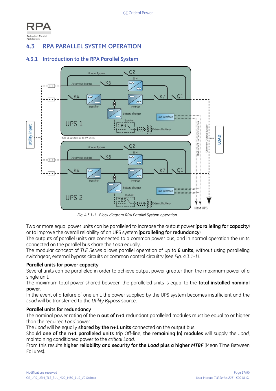 3 rpa parallel system operation, 1 introduction to the rpa parallel system, Rpa parallel system operation | Introduction to the rpa parallel system | GE Industrial Solutions TLE Series 225-500 User Manual User Manual | Page 17 / 90