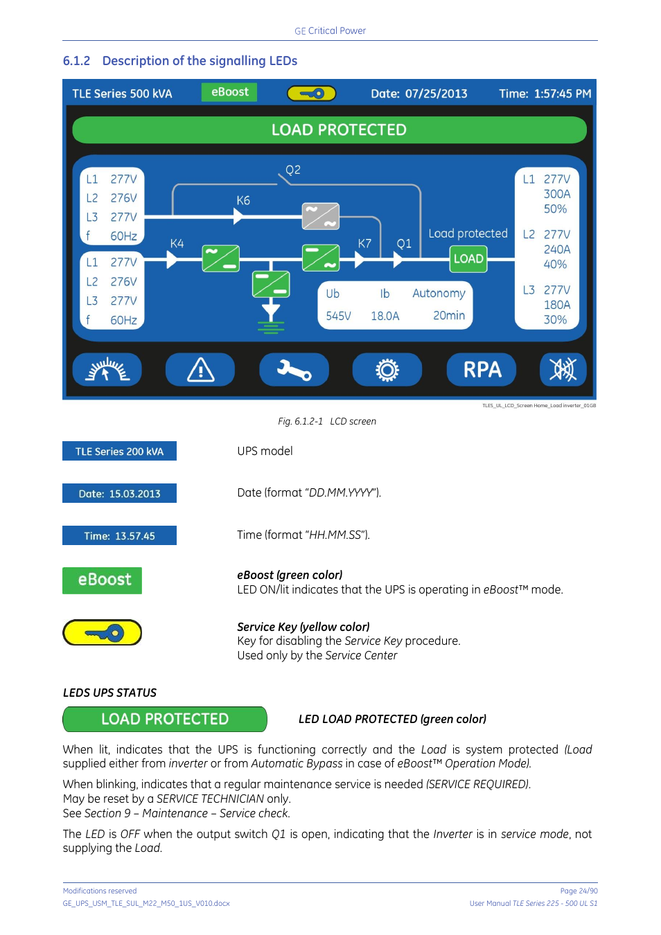 2 description of the signalling leds, Description of the signalling leds | GE Industrial Solutions TLE Series 225-500 User Manual User Manual | Page 24 / 90