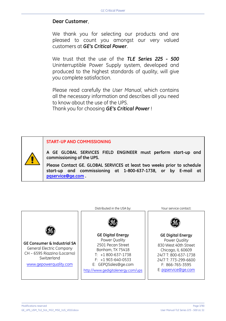 GE Industrial Solutions TLE Series 225-500 User Manual User Manual | Page 3 / 90