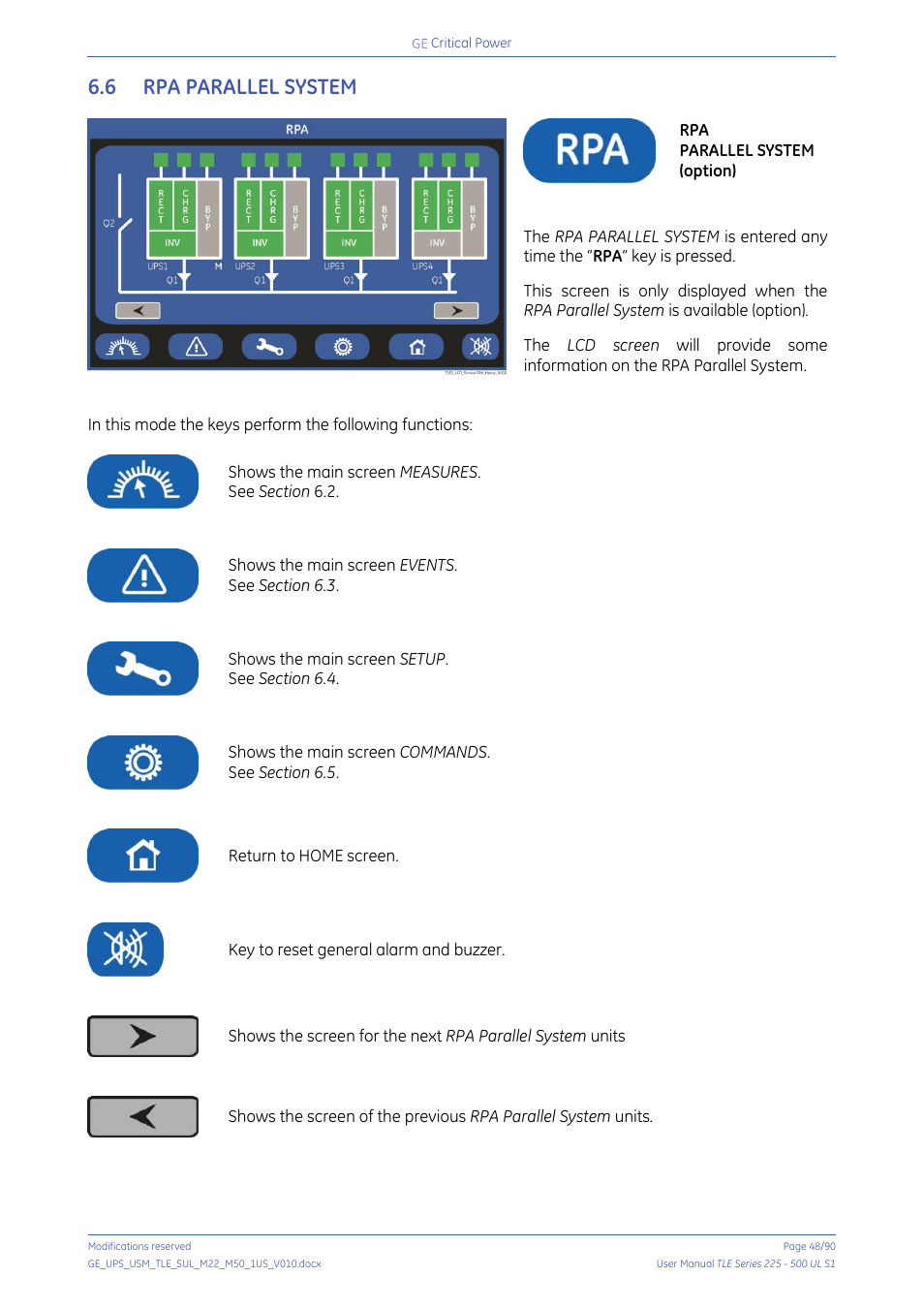 6 rpa parallel system, Rpa parallel system | GE Industrial Solutions TLE Series 225-500 User Manual User Manual | Page 48 / 90