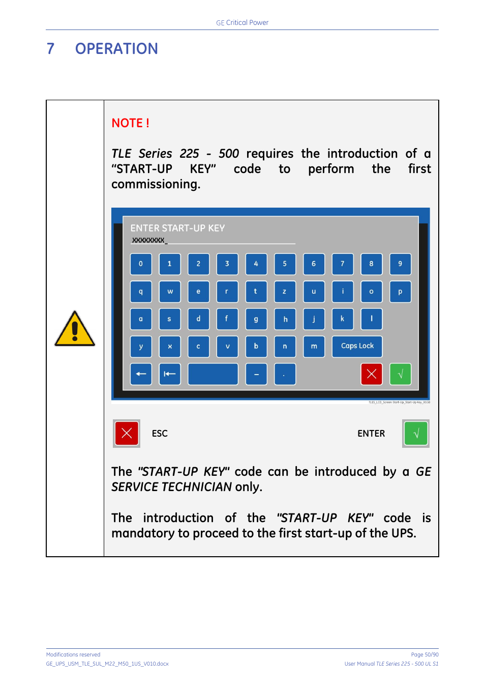 7 operation, Operation | GE Industrial Solutions TLE Series 225-500 User Manual User Manual | Page 50 / 90