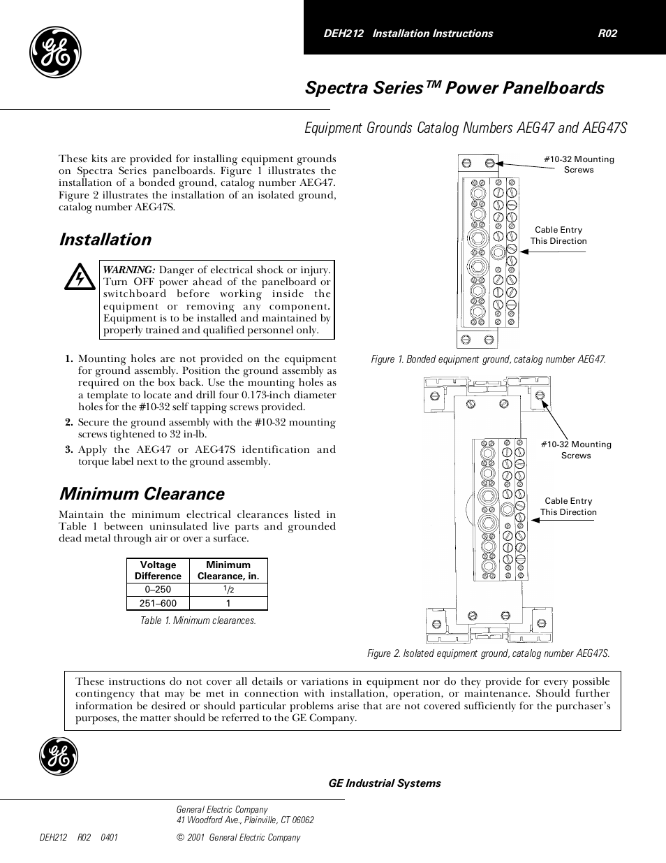 GE Industrial Solutions Spectra Series Power Panelboards AEG47 and AEG47S User Manual | 1 page