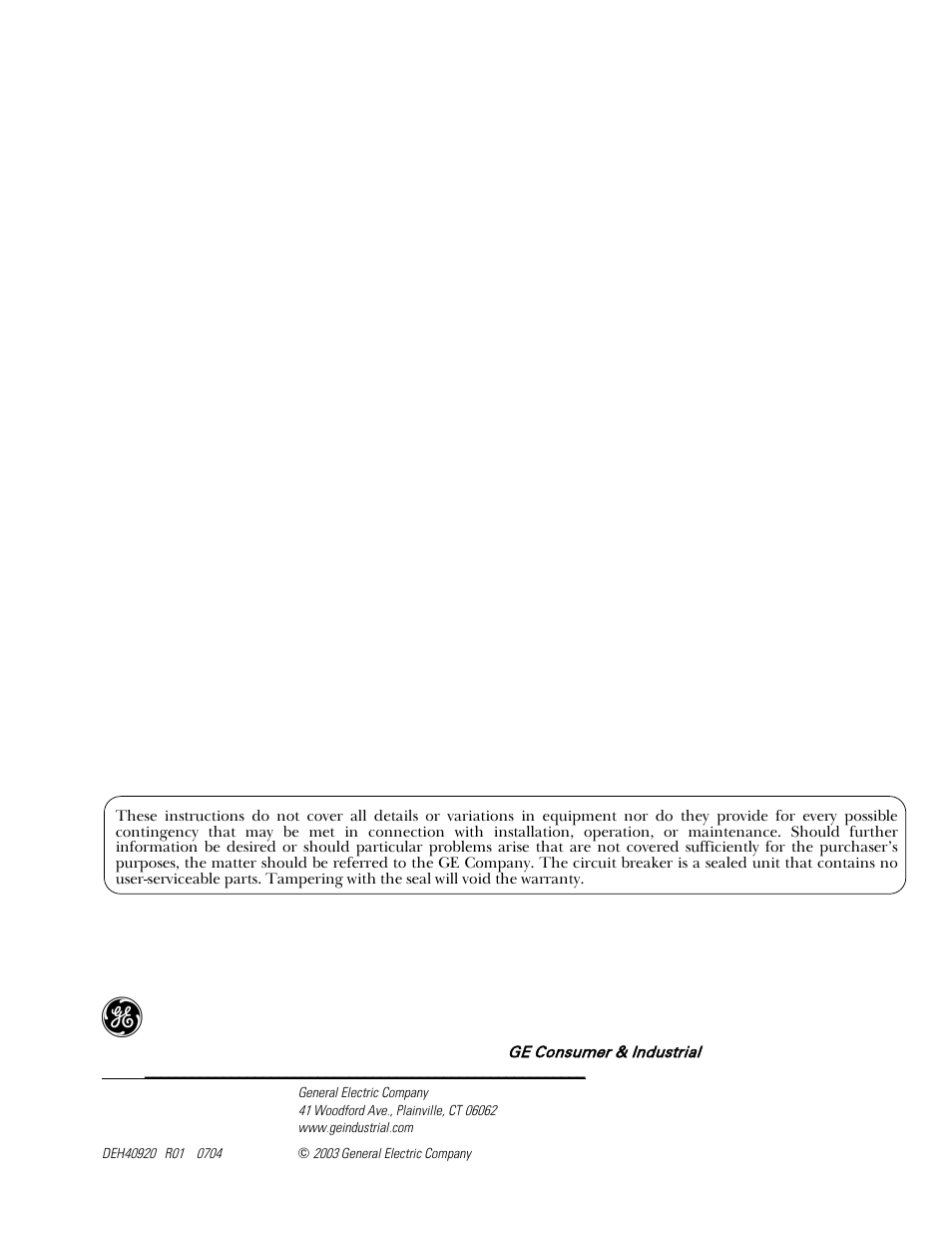 GE Industrial Solutions Record Plus Motor Operator Mechanism: FC100 User Manual | Page 6 / 6