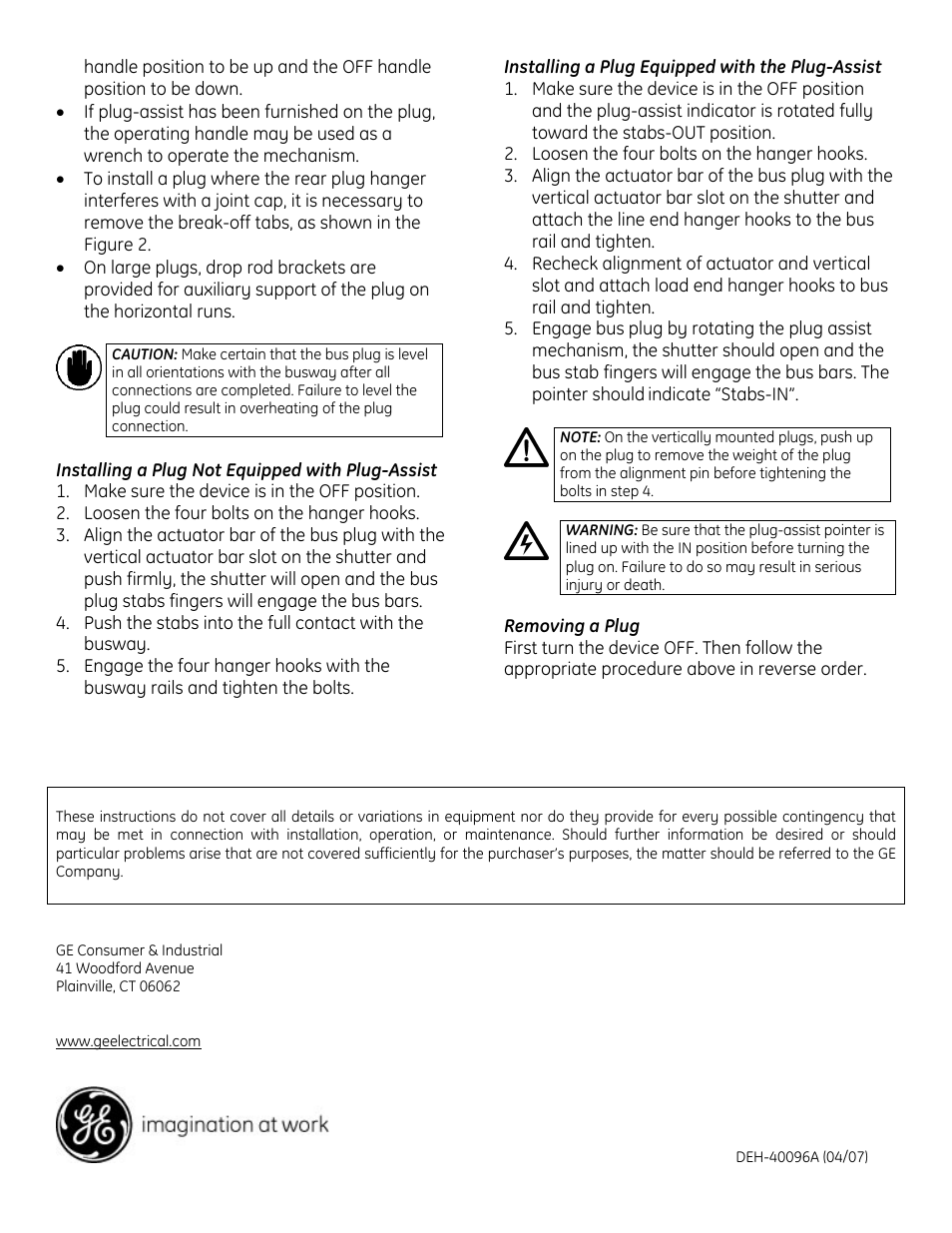 GE Industrial Solutions Spectra II Series Busway Plugs User Manual | Page 2 / 2