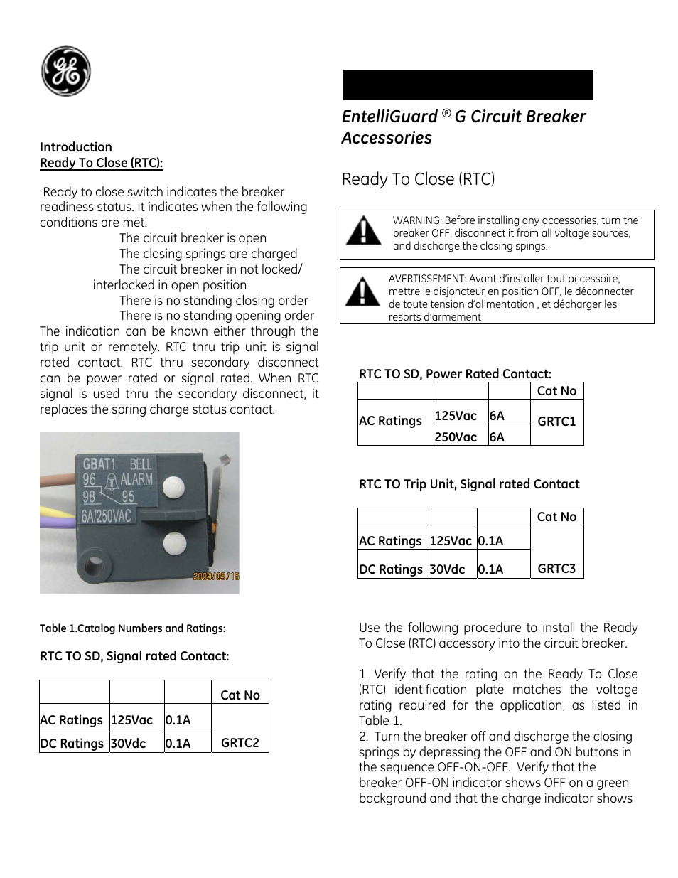 GE Industrial Solutions EntelliGuard G Ready To Close User Manual | 4 pages
