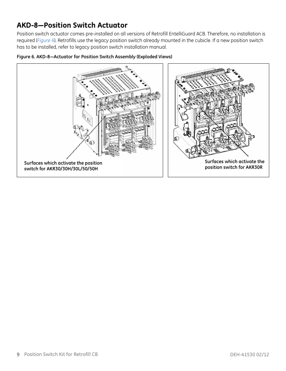 Akd-8—position switch actuator | GE Industrial Solutions Position Switch Kit User Manual | Page 10 / 12